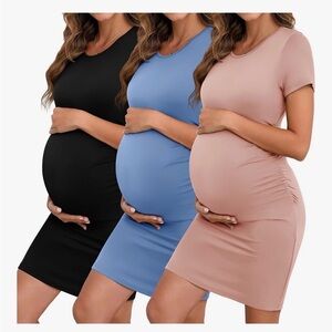 Elegant Maternity Dress - Black, Blue, and Pink